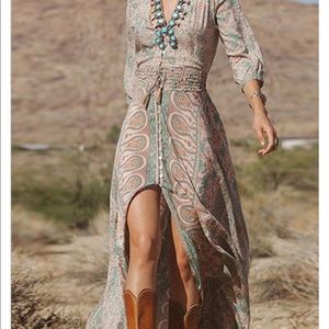 Boho Style Floral Chiffon Maxi Dress